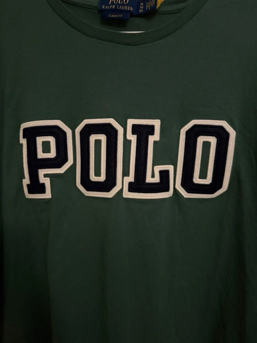 Polo Ralph Lauren Logo Appliqué T Shirt XL Green Classic Fit Jersey Spellout - Picture 2 of 4